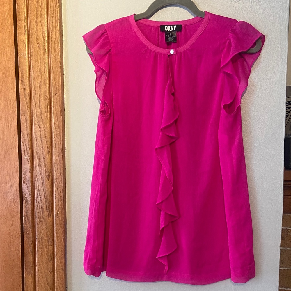 DKNY Fuchsia Ruffle Top M EUC